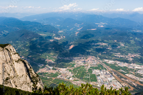 Italy. Andalo village. Trentino. Pagnella valley. Top view of the city of Lavis. Summer time