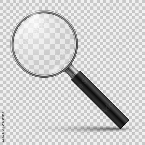Realistic magnifier. Glass magnify, zoom tools loupe scrutiny lens optical microscope. Realistic isolated 3d vector