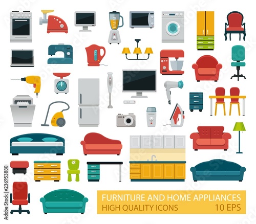 High quality icons of home appliances and furniture