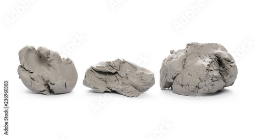Grey sculpturing, modelling clay isolated on white background
