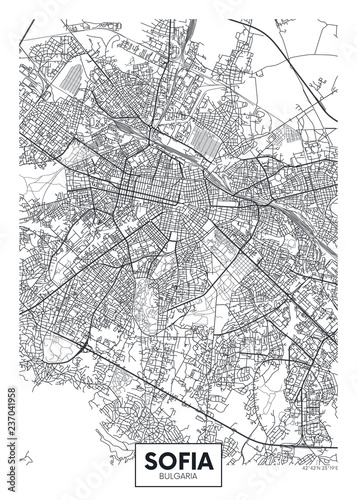 City map Sofia, travel vector poster design