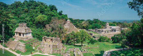 Palenque Maya ruins surrounded by rainforest. It is located near the Usumacinta Riverin the Mexican state of Chiapas south of Ciudad del Carmen