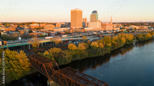 Springfield Massachusetts Late Afternon Rush Hour Traffic Aerial Riverfront View