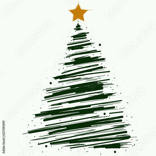 Hand drawn christmas tree vector symbol or logo