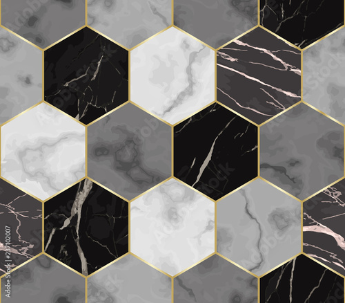 Marble Luxury Chaotic from Hexagons Seamless Pattern