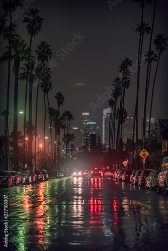 Los Angeles in the rain at night