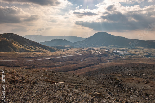 Green lanscape with mountain Aso background, Kusasenri, Aso, Kumamoto, Kyushu, Japan