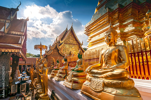 Line of Golden Buddhas at Wat Phrathat Doi Suthep Chiang Mai Thailand.