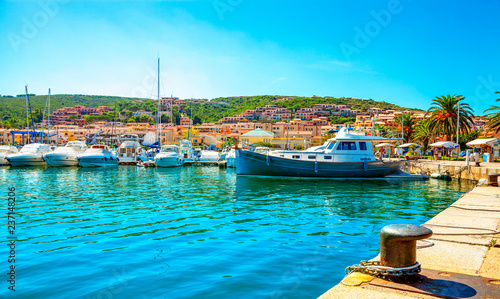 Boats in the port of Palau province of Sassari in the Italian region Sardinia, Italy.