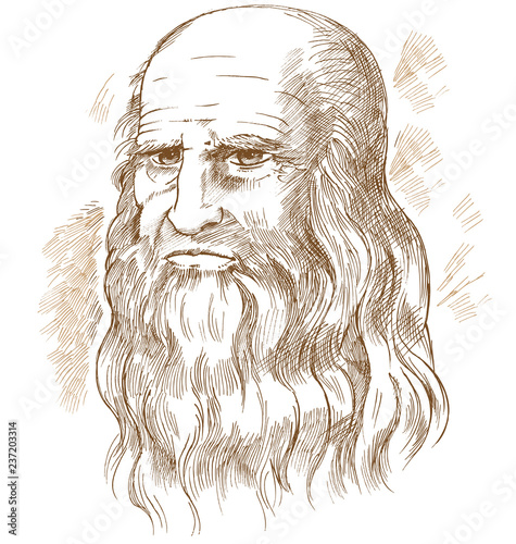 Hand drawn vector portrait. Leonardo Da Vinci