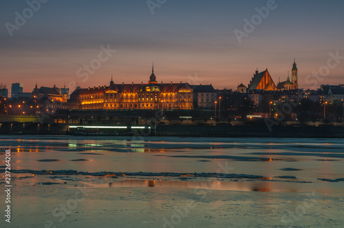 Warsaw, Poland. Views of capital of Poland et evening over Vistula river prom Praga side of the river.