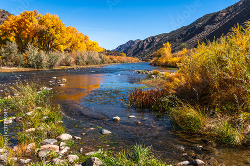 Beautiful autumn colors on Rio Grande river flowing through New Mexico