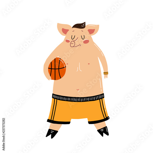 Character funny pig on isolated background