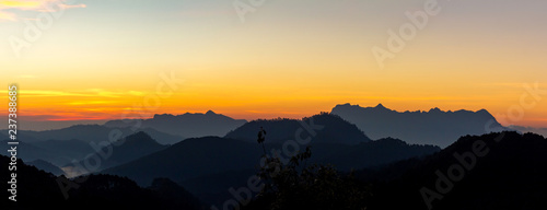 Sunrise with early morning sky and mountain scene for new year 2019 background