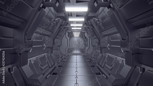 Science fiction interior scene - sci-fi corridor 3d illustrations