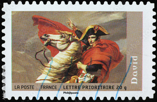 Napoleon on detail of famous painting by David, postage stamp