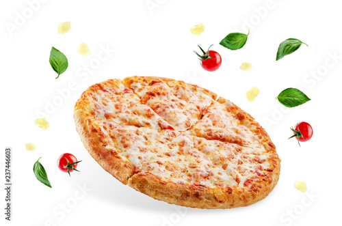 Pizza with cheese and tomato sauce isolated