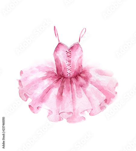 Pink ballet dress. Watercolor illustration isolated on white background.