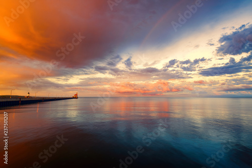 Beautiful Sunset with amazing clouds over Canal Park Lighthouse, Duluth, Minnesota