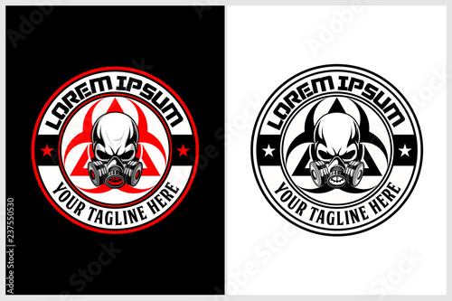 skull gas mask with biohazard symbol vector logo template