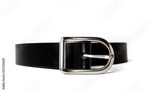 Black leather belt with silver buckle.