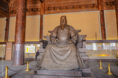 Beijing/China - 27 February 2017: Statue of Yongle Emperor in Ling En Hall of Changling tomb in Ming Dynasty Tombs,Shishanling Beijing China