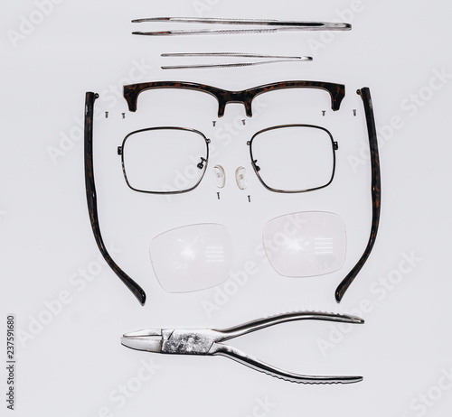 Eyeglass frame disassembled for parts