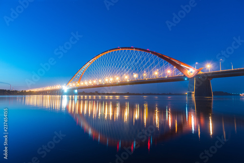 Bugrinsky Bridge over the River Ob, Novosibirsk, Russia, sunrise \ sunset, evening view