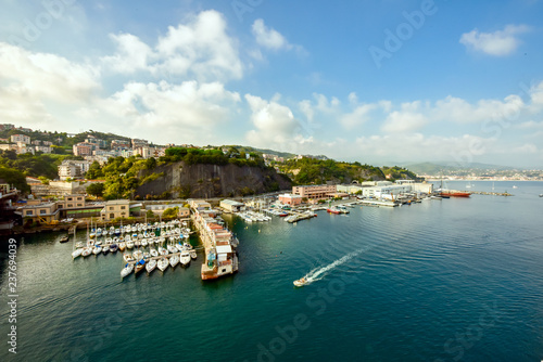 view of the bay in Savona from desk of the ship.