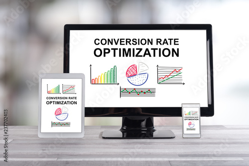 Conversion rate optimization concept on different devices