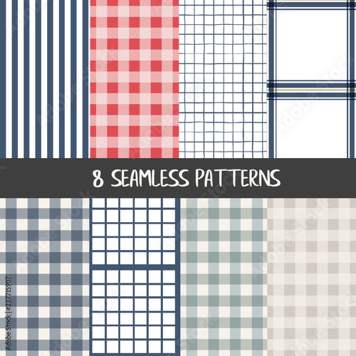 Set of checkered farmhouse style seamless patterns for kitchenware and homeware, fabric and stationery design and decoration