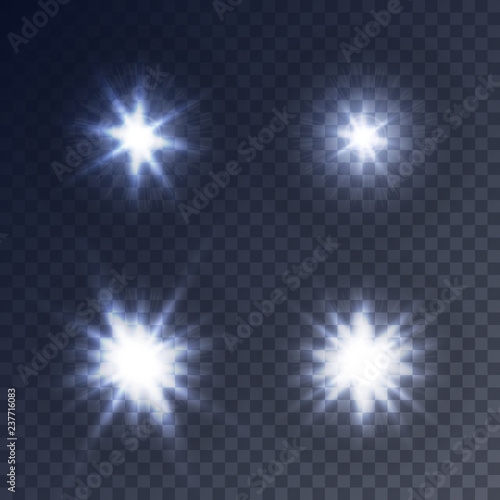 Sparkling stars, flickering and flashing lights. Collection of different light effects in vector