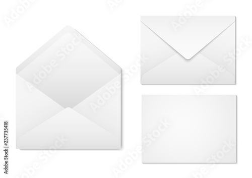 Blank paper envelopes for your design. Envelopes mockup front and back view. Vector envelopes template.