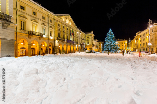 View of Chanoux square at Christmas time, in center of Aosta, Italy, 