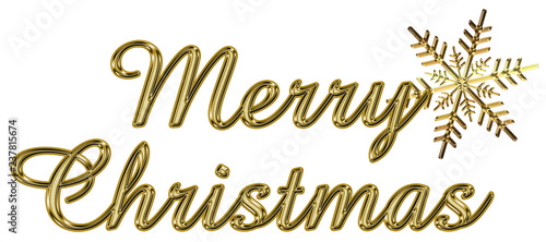 金のメタリックの質感の雪の結晶とメリークリスマスのロゴ｜Merry Christmas logo 