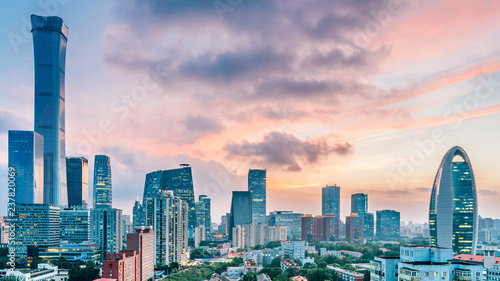 Urban Dusk Landscape of CBD Central Business District, Beijing, China