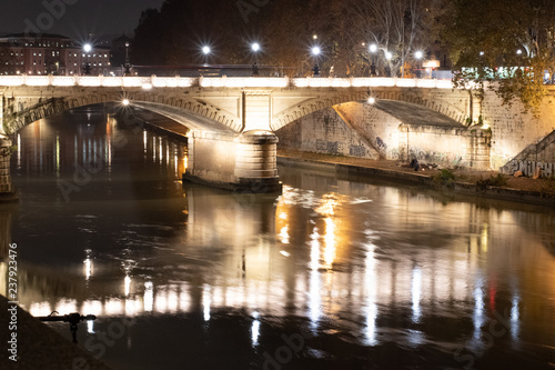 Night image of Ponte Giuseppe Mazzini in Rome Italy Crossing Tiber River