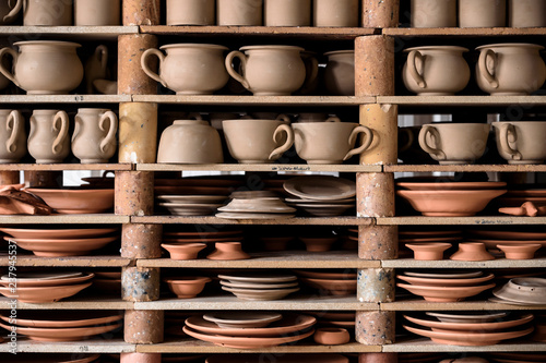 crafted pottery in portugal, still life of hand made pottery and ceramic bowls