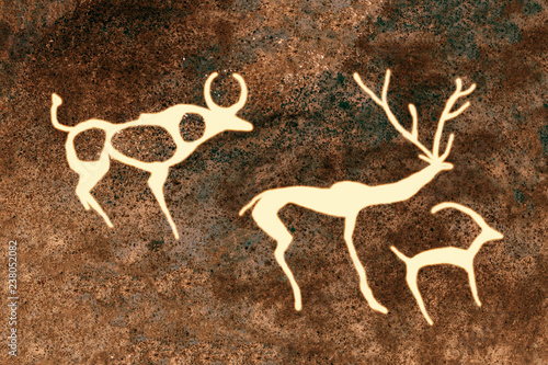 image of ancient animals on the cave wall. ancient history, archaeology, science.