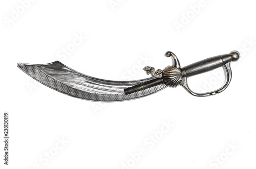 Toy pirate saber blade isolated on the white background.