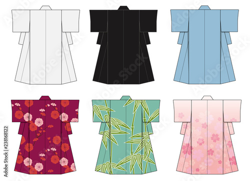 Japanese kimono template illustration set