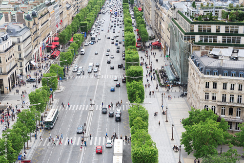 Paris detailed aerial view of the Champs Elysees