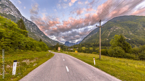 Road through mountain landscape in Julian Alps