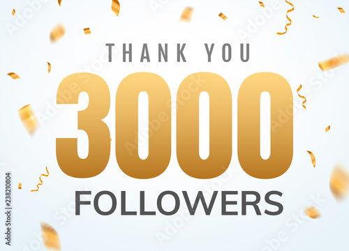 Thank you 3000 followers design template social network number anniversary. Social users golden number friends thousand celebration