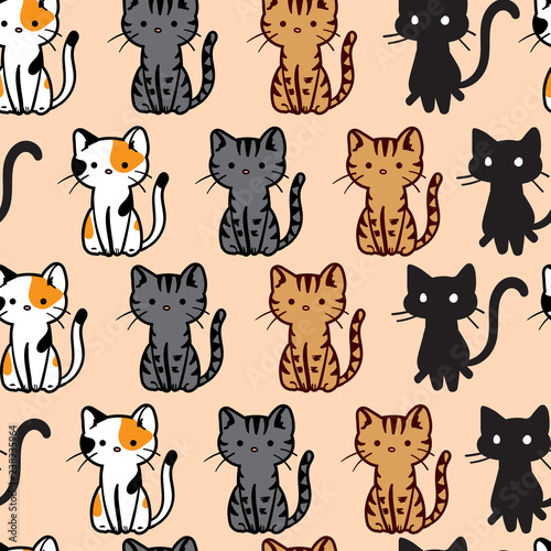 Vector seamless pattern of a variety of illustrated cats