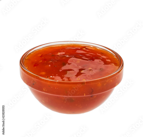 Sweet chili sauce in bowl isolated on white