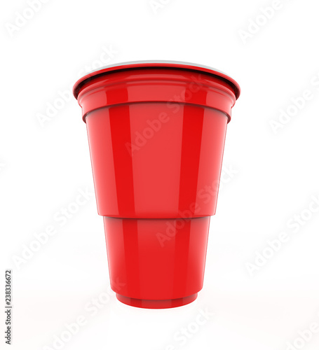 Red plastic party cups set, isolated on white background. 3d illustration