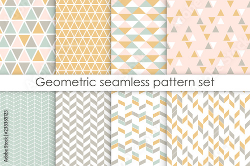 Set of abstract seamless patterns. Collection of simple geometric backgrounds with pastel colors. Vector illustration.