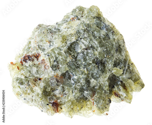 raw olivine ( chrysolite) stone on white