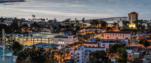 Sleepy town of Ventura nestled against the Pacific ocean just beginning to wake up to the morning lights of dawn.